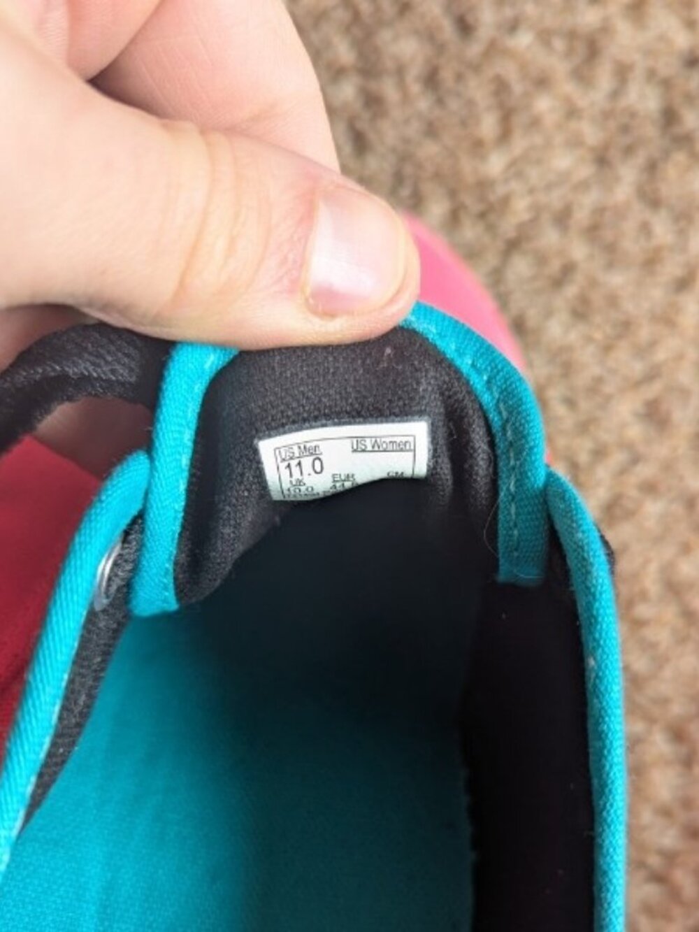 Neon Pink and Teal Low-Top Vans, Mens 11 - Picture 3 of 5